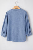 Myosotis Denim Front Pintuck Bow Tie Puff Sleeve Top