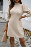 Gray Pearl Beaded High Neck Bodycon Sweater Dress