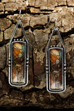 Silvery Retro Rectangle Stone Inlay Dangle Earrings