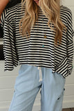 Black Stripe Batwing Sleeve Crewneck Oversized Top