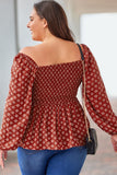 Plus Size Square Neck Balloon Sleeve Peplum Blouse