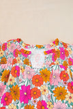 Multicolour Plus Floral Notched Neck Ruffle Sleeve Blouse