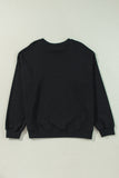 Black Solid Crew Neck Drop Shoulder Plus Size Sweatshirt