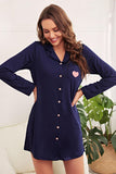 Heart Graphic Lapel Collar Night Shirt Dress