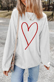 White Glittering Heart Printed Corded Valentines Pullover Sweatshirt