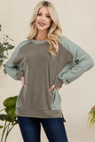 Celeste Full Size High-Low Contrast Round Neck Sweatshirt