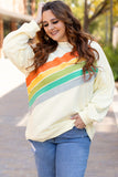 Black Rainbow Raglan Sleeve Crew Neck Plus Size Sweatshirt