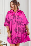 Plus Size Tiger Printed Button Up Half Sleeve Dress