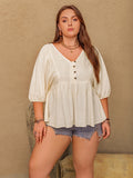 Plus Size Peplum V-Neck Half Sleeve Blouse