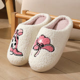 Cowboy pink boots hat pattern cotton slippers indoor home plush warm slippers