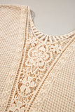 Beige Guipure Lace Insert Textured Plus Size Tee