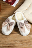 Camel Contrast Bowknot Applique Plush Winter Slippers (Bow Colors May Differ by Batch)