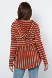 Be Stage Full Size Drawstring Striped Babydoll Hoodie