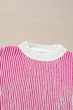 Chestnut Striped Textured Knit Contrast Edge Loose Sweater