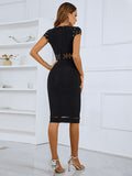 Studded Spliced Mesh V-Neck Dress