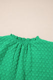 Bright Green Textured Puff Short Sleeve Notched V Neck Top