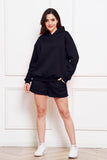 Drop Shoulder Long Sleeve Hoodie and Shorts Set