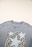 Medium Grey Stars Leopard Graphic Distressed Tee