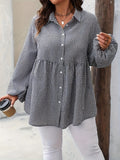 Plus size plaid collared neck long sleeve shirt for women