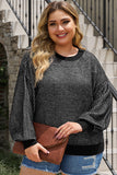 Plus Size Waffle-Knit Round Neck Dropped Shoulder Sweater