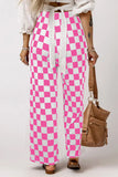 Black 2-Tone Checked Print High Waist Wide Leg Pants