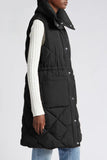 Black Longline Quilted Stand Collar Puffer Vest