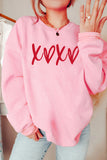 Pink Heart XOXO Graphic Crewneck Drop Shoulder Valentines Sweatshirt