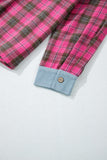 Red Plaid Print Waffle Knit Patchwork Plus Size Shirt