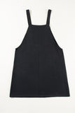 Black Solid Buttoned Straps Plus Size Overall Dress