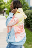 Sky Blue Colorblock Kangaroo Pocket Plus Size Hoodie