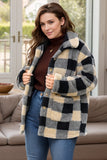 Plus Size Plaid Button Up Long Sleeve Coat