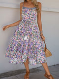 Perfee Decor Button Printed Sleeveless Tiered Midi Dress