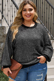 Plus Size Waffle-Knit Round Neck Dropped Shoulder Sweater