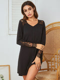 Lace Detail Long Sleeve Mini Lounge Dress