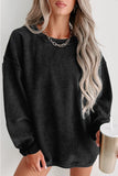 Gray Solid Ribbed Knit Round Neck Pullover Sweatshirt