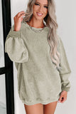 Gray Solid Ribbed Knit Round Neck Pullover Sweatshirt