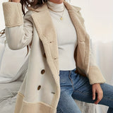 Apricot Lapel Lamb Wool Contrast Color Long Coat