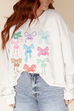 White Bowknot Pattern Drop Shoulder Loose Sweatshirt