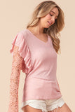 BiBi Ruffled Lace Sleeve Rib Knit Top