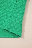 Bright Green Textured Puff Short Sleeve Notched V Neck Top