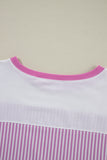 White Stripe Patchwork Bracelet Sleeve Plus Size T Shirt