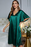 Satin Flutter Sleeve Side Slit V-Neck Night Dress