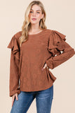 BOMBOM Ruffled Flower Round Neck Blouse