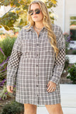 White Stripe Plus Size Plaid Buttoned Raw Hem Tunic Shirt Dress