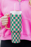 Blackish Green Checkered Print Handle Large Vacuum Cup 40OZ