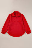 Tomato Red Cable Textured Quarter Zip Pocketed Plus Size Pullover