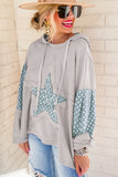 Floral Patchwork Star Pattern Drawstring Hoodie