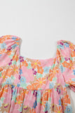 Multicolour Floral Puff Sleeve Square Neck Plus Babydoll Dress