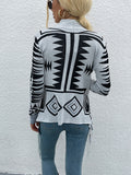 Shiny Geometric Fringe Hem Open Front Cardigan