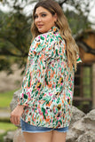 Plus Size Printed Ruffle Trim Long Sleeve Blouse